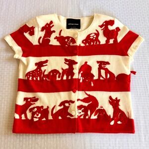 Michael Simon New York Rare Sample Dog Applique Art to Wear Cardigan Red White